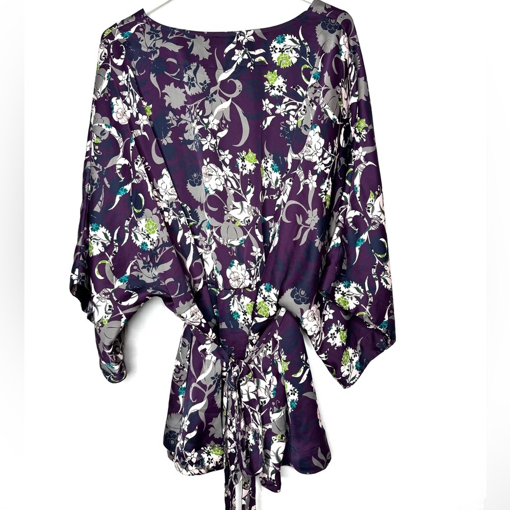 Old Navy Y2K Floral Babydoll Satin Blouse Flare Sleeve Tie‎ Belt V Neck Romantic
